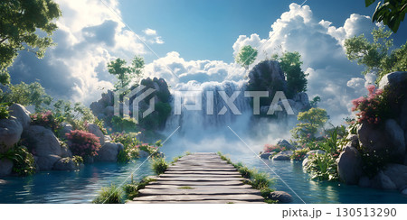 Serene Waterfall Landscape Digital Art Fantasy Nature Scene Peaceful Path Serene Waterfall Landscape Digital Art Fantasy Nature Scene Peaceful Path 130513290