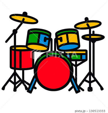 ポップアート風ドラムセットのフラットイラスト 130513333