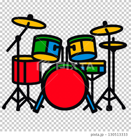 ポップアート風ドラムセットのフラットイラスト 130513333