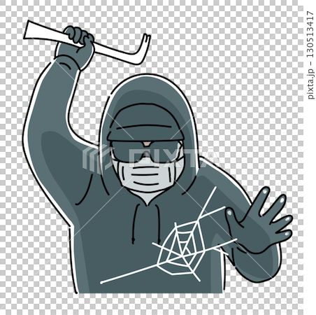 A thief trying to break a window with a crowbar_Single color 130513417