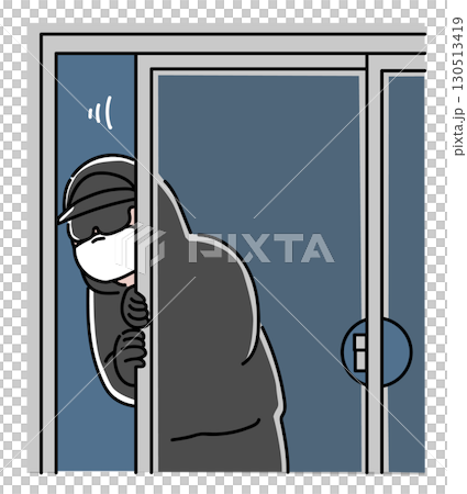 一名竊賊打開窗戶並試圖潛入 一名竊賊打開窗戶並試圖潛入 130513419