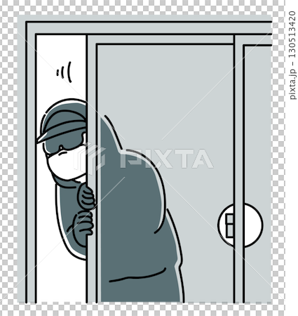 A thief trying to unlock the window and sneak in_Single color 130513420