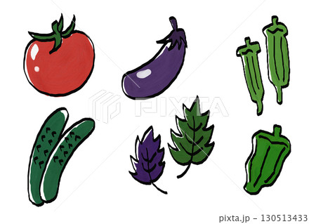 夏野菜の手描きイラストセット 夏野菜の手描きイラストセット 130513433