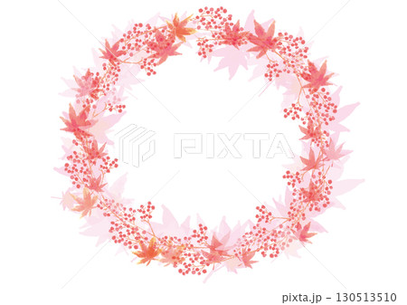 水彩風の紅葉と赤い実のリースフレーム 130513510