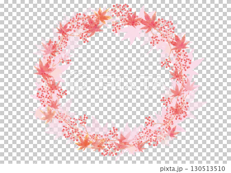 水彩風の紅葉と赤い実のリースフレーム 130513510