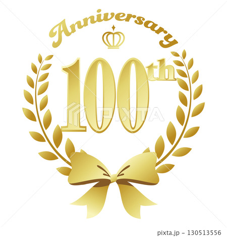 100周年記念のアイコン。金のリボンと装飾フレーム。 130513556