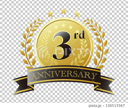 3rd anniversary icon. Black ribbon and medal with decorative frame. 3rd anniversary icon. Black ribbon and medal with decorative frame. 130513567