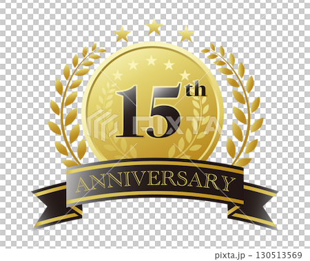 十五周年記念のアイコン。黒いリボンとメダルと装飾フレーム。 十五周年記念のアイコン。黒いリボンとメダルと装飾フレーム。 130513569