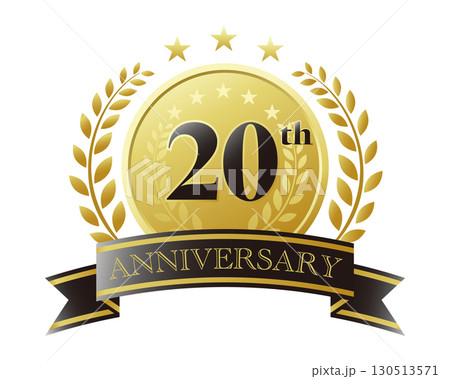 20周年記念のアイコン。黒いリボンとメダルと装飾フレーム。 20周年記念のアイコン。黒いリボンとメダルと装飾フレーム。 130513571