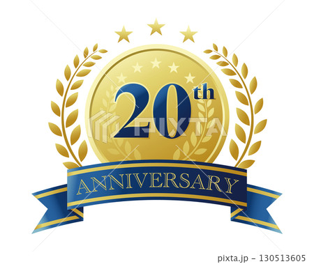 20周年記念のアイコン。青いリボンとメダルと装飾フレーム。 20周年記念のアイコン。青いリボンとメダルと装飾フレーム。 130513605