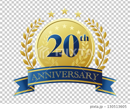 20周年記念のアイコン。青いリボンとメダルと装飾フレーム。 20周年記念のアイコン。青いリボンとメダルと装飾フレーム。 130513605