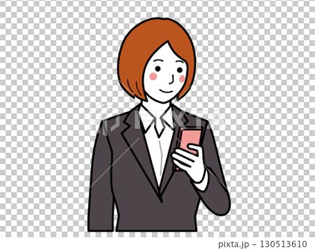 Charcoal suit. Woman looking at smartphone Charcoal suit. Woman looking at smartphone 130513610