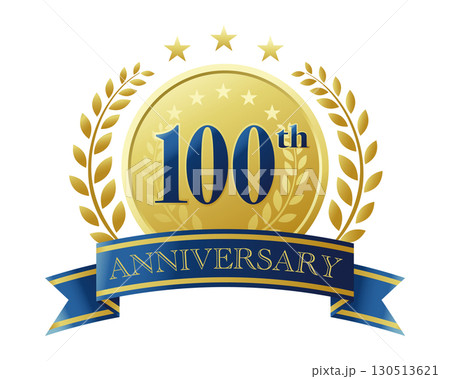 100周年記念のアイコン。青いリボンとメダルと装飾フレーム。 130513621