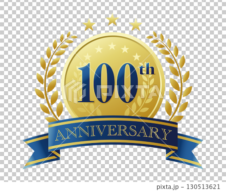 100周年記念のアイコン。青いリボンとメダルと装飾フレーム。 130513621