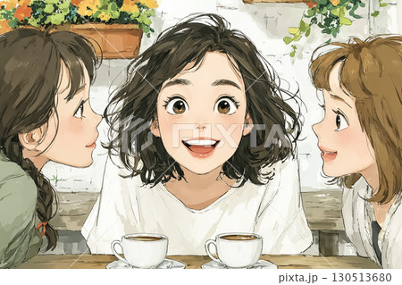美優シリーズ：美優 高校生 友達と3人でコーヒーを飲んでいるシーン 屋外テラス席 130513680