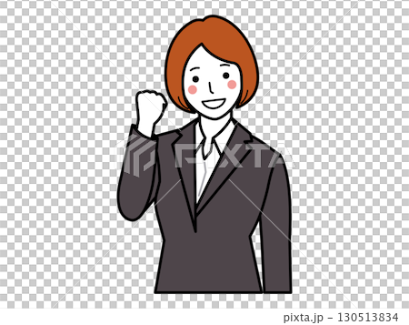 炭灰色套裝。一名女子揮舞著拳頭。 炭灰色套裝。一名女子揮舞著拳頭。 130513834