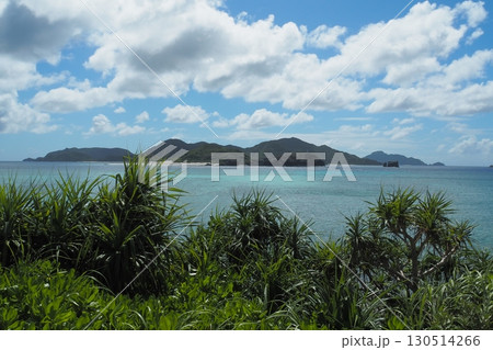 青い海と白い組、白い砂浜と緑の島 130514266