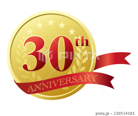 三十周年記念のアイコン。赤いリボンとメダル。 三十周年記念のアイコン。赤いリボンとメダル。 130514383
