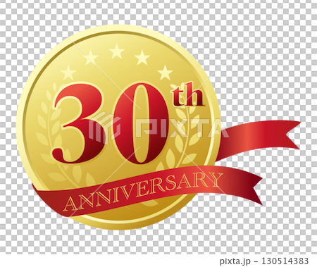 三十周年記念のアイコン。赤いリボンとメダル。 三十周年記念のアイコン。赤いリボンとメダル。 130514383