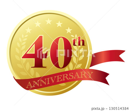 四十周年記念のアイコン。赤いリボンとメダル。 四十周年記念のアイコン。赤いリボンとメダル。 130514384