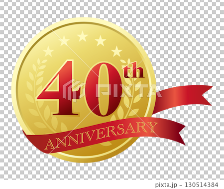 四十周年記念のアイコン。赤いリボンとメダル。 四十周年記念のアイコン。赤いリボンとメダル。 130514384
