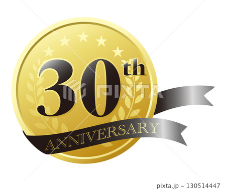 三十周年記念のアイコン。黒いリボンとメダル。 130514447