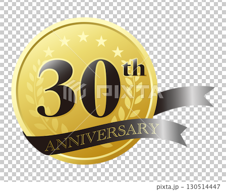 三十周年記念のアイコン。黒いリボンとメダル。 130514447