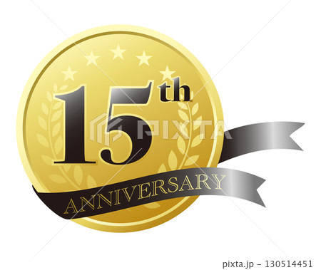十五周年記念のアイコン。黒いリボンとメダル。 十五周年記念のアイコン。黒いリボンとメダル。 130514451