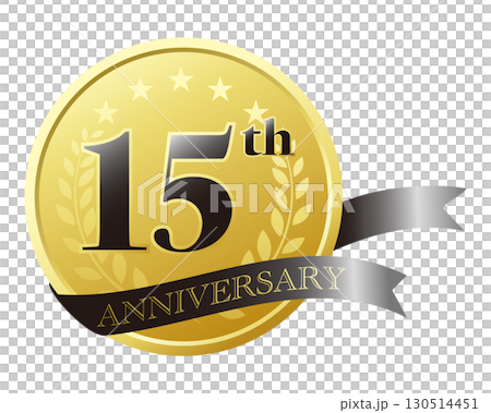 十五周年記念のアイコン。黒いリボンとメダル。 十五周年記念のアイコン。黒いリボンとメダル。 130514451