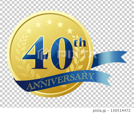 Fortieth anniversary icon. Blue ribbon and medal. Fortieth anniversary icon. Blue ribbon and medal. 130514472