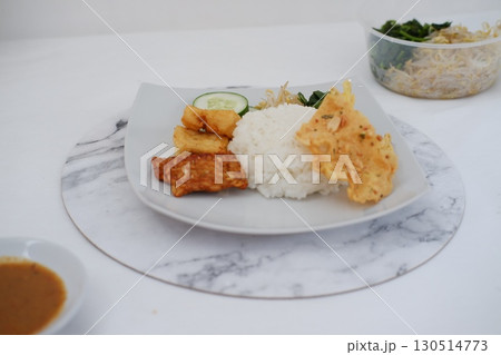 Homemade Indonesian Meal with Tempeh and Tofu 130514773