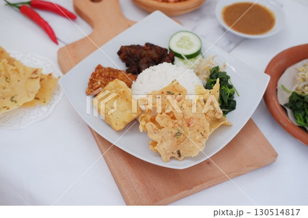 Homemade Indonesian Meal with Tempeh and Tofu Homemade Indonesian Meal with Tempeh and Tofu 130514817