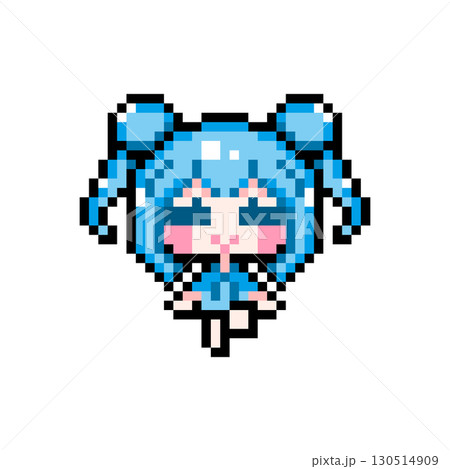 ドット絵キャラクター お座りして足をパタパタするお団子ツインテールの女の子 (2) 130514909