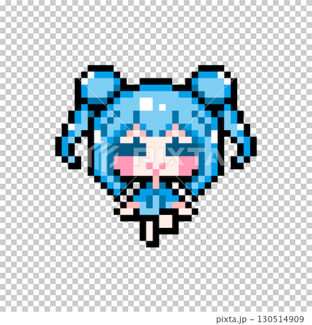 ドット絵キャラクター お座りして足をパタパタするお団子ツインテールの女の子 (2) 130514909