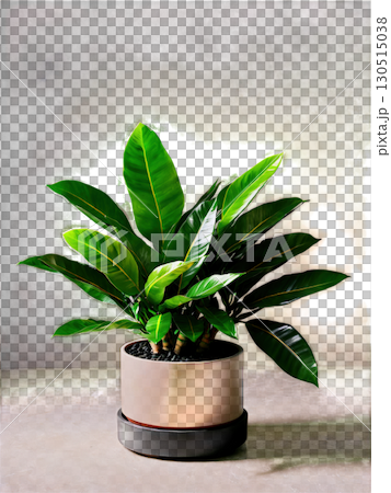 Zamioculcas Zen A serene zamioculcas in a sleek, minimalist pot, its waxy leaves glowing under soft, zen lighting. 130515038