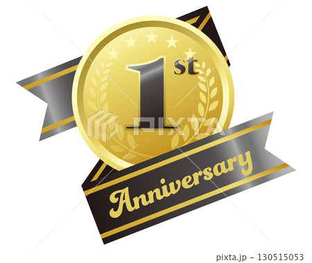 一周年記念のアイコン。黒いリボンとメダル。 一周年記念のアイコン。黒いリボンとメダル。 130515053