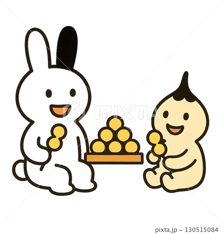 お月見のうさぎと月見団子のかわいいイラスト1（背景透過PNG） 130515084