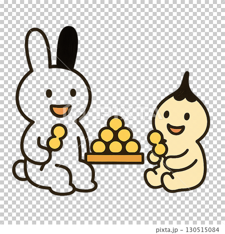 お月見のうさぎと月見団子のかわいいイラスト1（背景透過PNG） 130515084