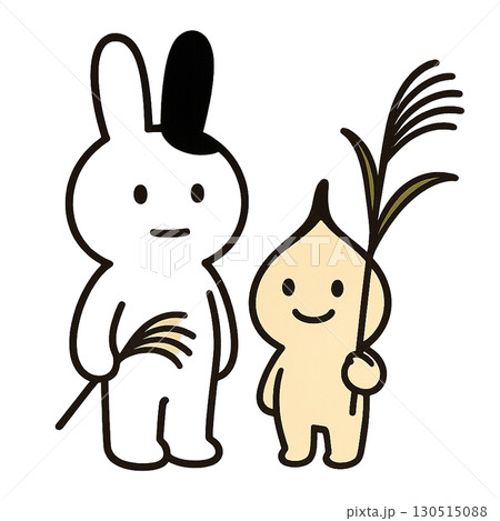 お月見のうさぎと月見団子のかわいいイラスト1（背景透過PNG） 130515088