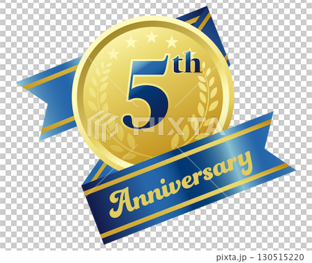 Five years anniversary icon. Blue ribbon and medal. Five years anniversary icon. Blue ribbon and medal. 130515220