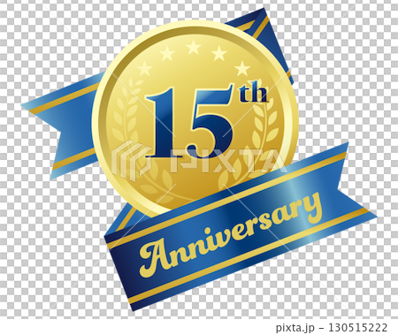 15th anniversary icon. Blue ribbon and medal. 15th anniversary icon. Blue ribbon and medal. 130515222