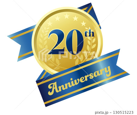 二十周年記念のアイコン。青いリボンとメダル。 二十周年記念のアイコン。青いリボンとメダル。 130515223