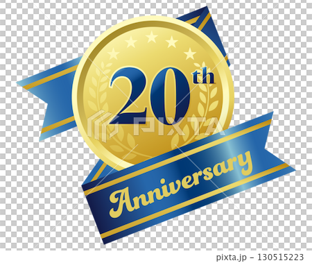 二十周年記念のアイコン。青いリボンとメダル。 二十周年記念のアイコン。青いリボンとメダル。 130515223