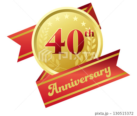 四十周年記念のアイコン。赤いリボンとメダル。 四十周年記念のアイコン。赤いリボンとメダル。 130515372