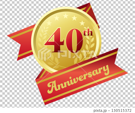 四十周年記念のアイコン。赤いリボンとメダル。 四十周年記念のアイコン。赤いリボンとメダル。 130515372