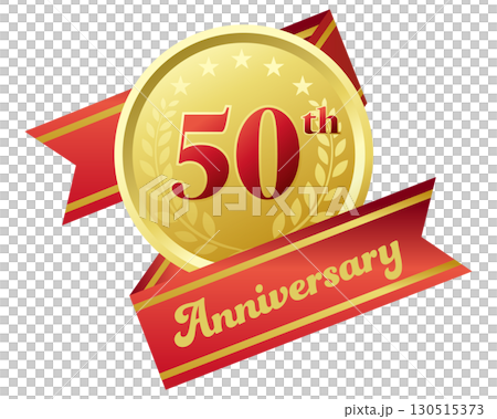 50th anniversary icon. Red ribbon and medal. 50th anniversary icon. Red ribbon and medal. 130515373
