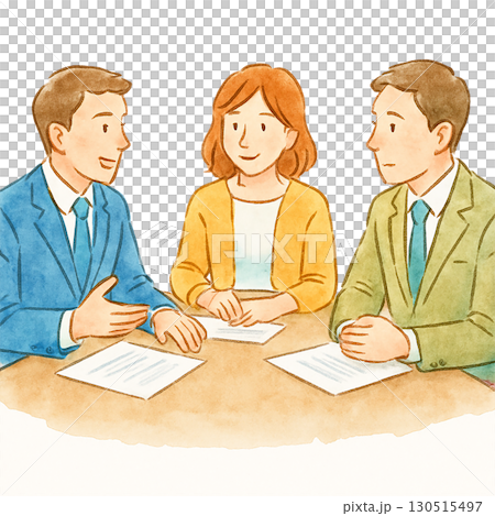会議するビジネスパーソン3人 イラスト素材 130515497