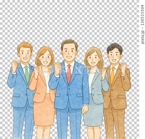 Business team rejoicing at success 5 people group illustration material 130515504