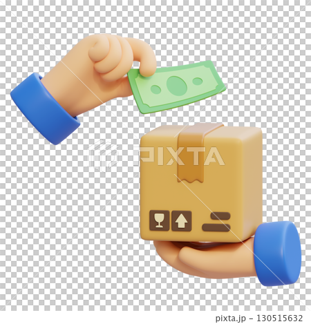 Hand handing over a package and hand giving money 3D graphic 130515632