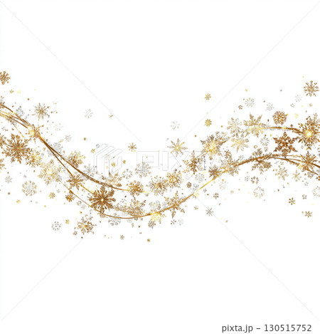 Golden Snowflake Border on White Background 130515752